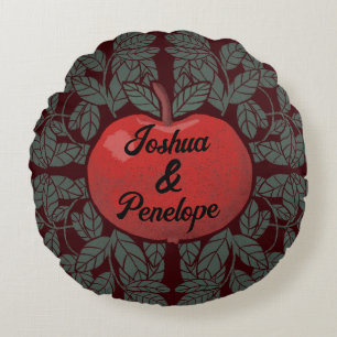Apple in a tree, personalised, names, rustic round pillow