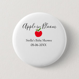 Apple in bloom baby shower red apple name date 2 inch round button
