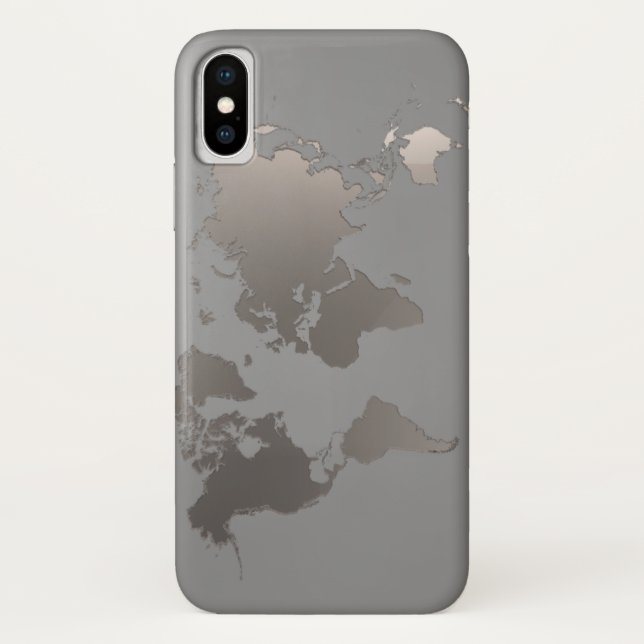 Apple iPhone X Case World Map Business Travel Grey (Back)