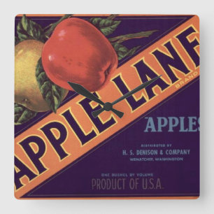 Apple Lane Brand Crate Label Square Wall Clock