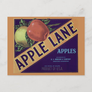 "Apple Lane" Fruit Crate Label Postcard