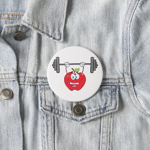 Apple Lifting Weights Fitness Fruit Character 3 Inch Round Button