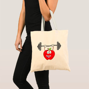 Apple Lifting Weights Fitness Fruit Character  Tote Bag