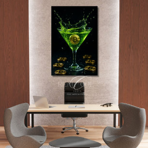 Apple Martini Glass with Floating Bitcoin Art Poster