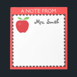 Apple notepad for a Teacher<br><div class="desc">This notepad has a graphic of an apple and a black and red border. The top of the pad reads "A NOTE FROM" with room below to customize it with a teacher's name. This would make a great gift for a teacher.</div>