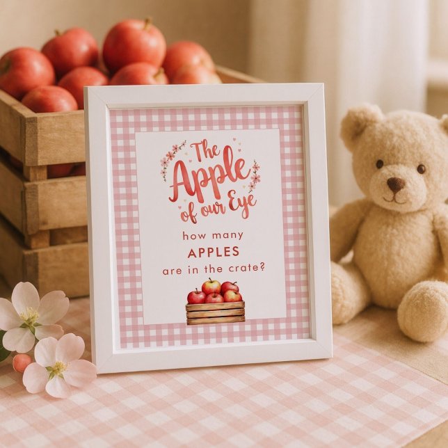 Apple of Eye Guess How Many Gingham Baby Shower Poster (Creator Uploaded)