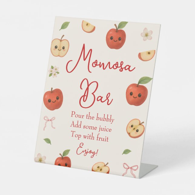 Apple of My Eye Baby Shower Momosa Bar Pedestal Sign (Front)