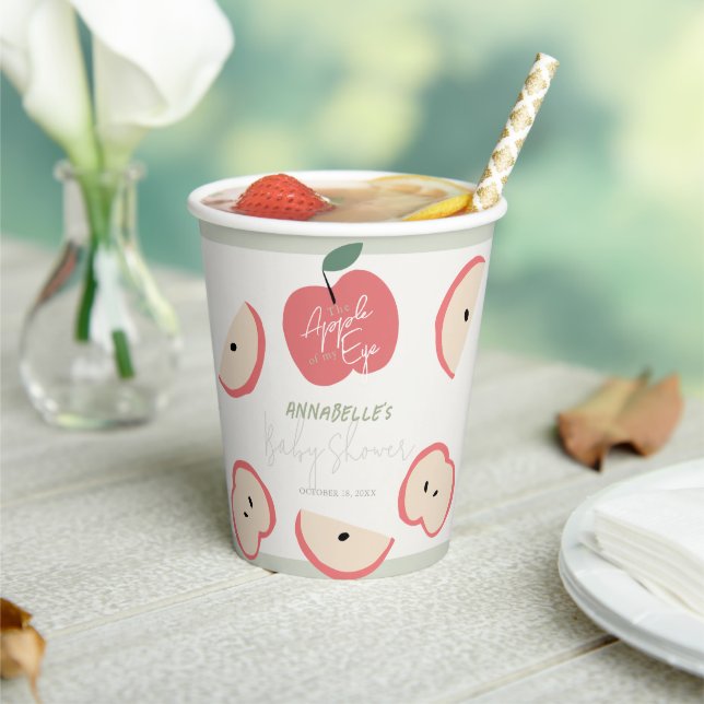 Apple of my Eye Green Boy Baby Shower Paper Cups (Insitu)