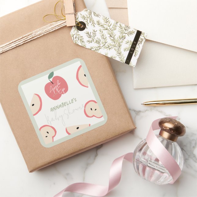 Apple of my Eye Green Boy Baby Shower Square Sticker (Gifting)
