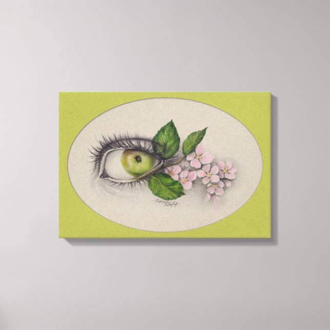 Apple of my eye Surreal drawing art Green Canvas Print (Front)