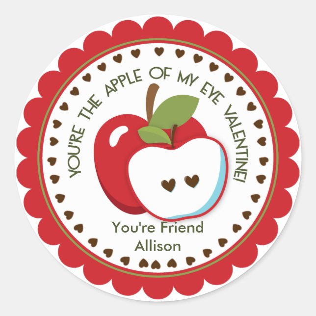 Apple of my eye Valentine Personalized Name Classic Round Sticker (Front)
