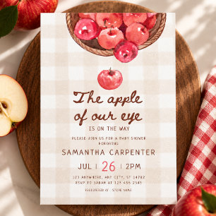 apple of our eye apple basket gingham baby shower  invitation