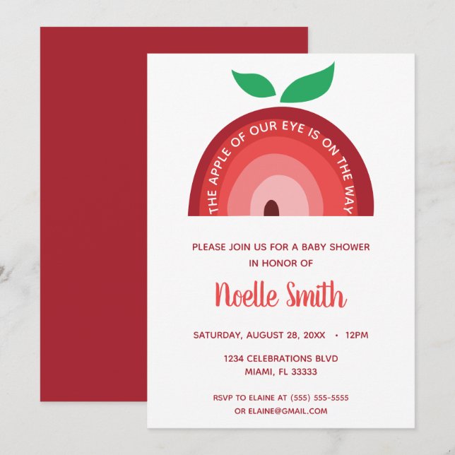 Apple of our Eye, Apple Rainbow, Baby Shower Invitation (Front/Back)