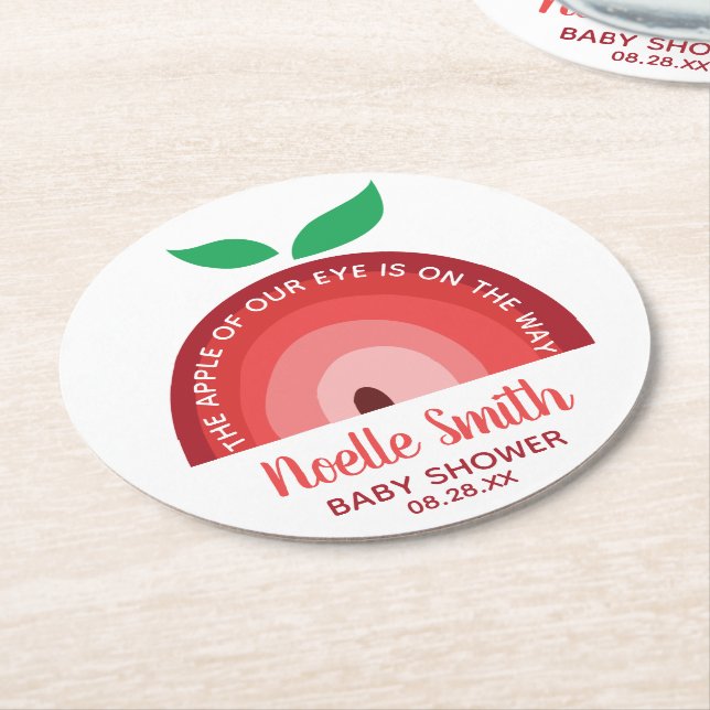 Apple of our Eye, Apple Rainbow, Baby Shower Round Paper Coaster (Angled)