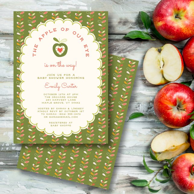 Apple of Our Eye Autumn Whimsical Gender Neutral Invitation (Creator Uploaded)