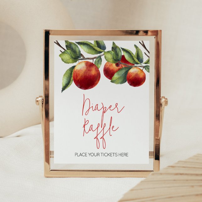 Apple of Our Eye Baby Shower Diaper Raffle Poster (Red Apple Baby Shower Diaper Raffle Sign)