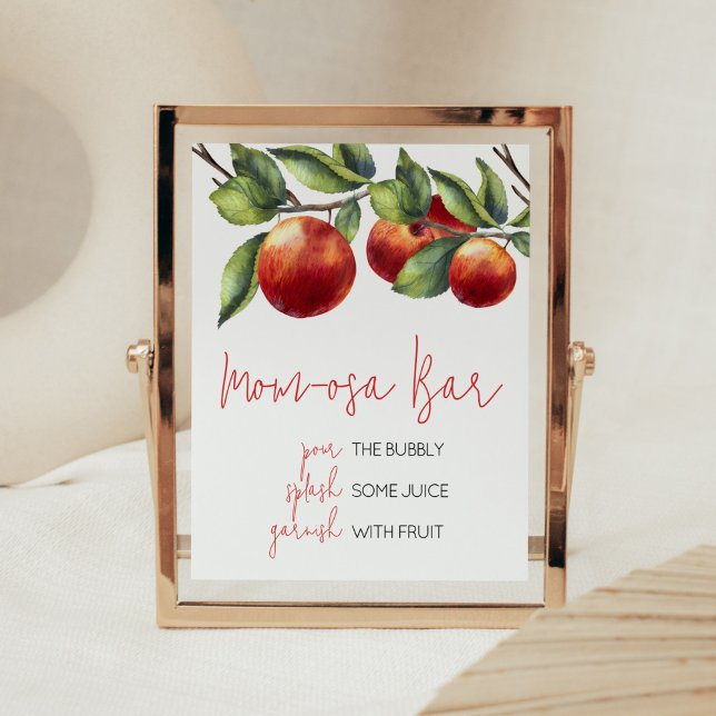 Apple of Our Eye Baby Shower Mom Osa Bar Poster (Red Apple Baby Shower Mom Osa Bar Sign)