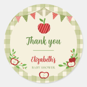 Apple of Our Eye Baby Shower Thank you Gingham  Classic Round Sticker