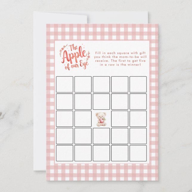 Apple of our Eye Bingo Baby Shower Game Card (Front)