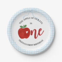 Apple of our eye blue gingham bow birthday