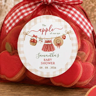Apple Of Our Eye clothesline gingham Baby Shower  Classic Round Sticker