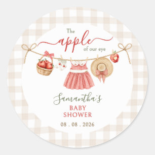 Apple Of Our Eye clothesline gingham Baby Shower Classic Round Sticker