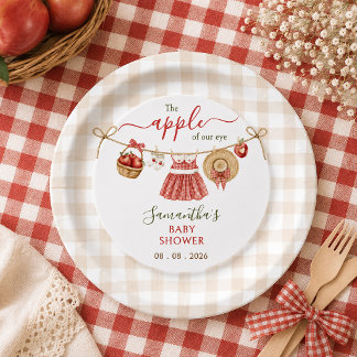Apple Of Our Eye clothesline gingham Baby Shower  Paper Plate