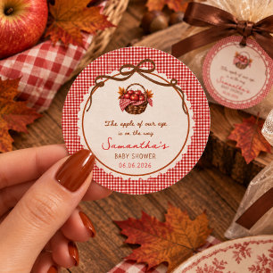 Apple Of Our Eye Fall Baby Shower red gingham Classic Round Sticker