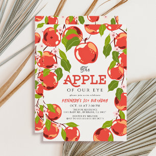 Apple of our Eye Floral Gender-neutra 1st Birthday Invitation