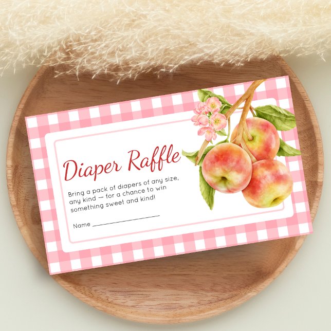 Apple of Our Eye Gingham Baby Shower Diaper Raffle Enclosure Card (Apple Baby Shower Diaper Raffle)