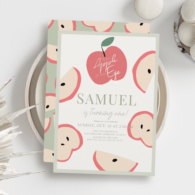 Apple of our Eye Green Boy 1st Birthday Invitation (Creator Uploaded)