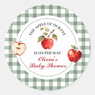 Apple of our eye green plaid Baby Shower Classic Round Sticker