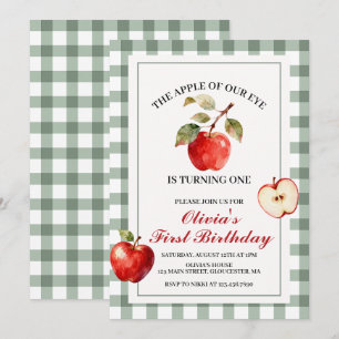 Apple of our eye green plaid first birthday invitation