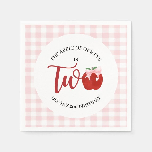 Apple of our eye Pink bow 2nd birthday Napkin (Front)