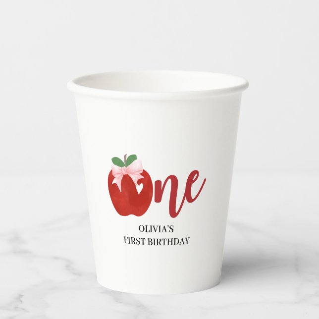 Apple of our eye Pink bow birthday Paper Cups (Front)