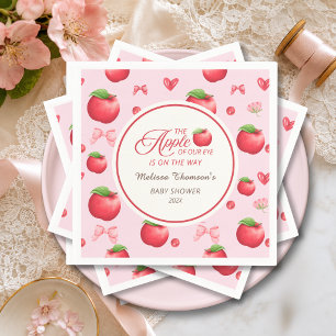 Apple Of Our Eye Pink Red Coquette Baby Shower Napkin