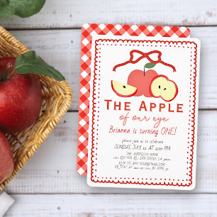 Apple of Our Eye Red Bow Girl's 1st Birthday Invitation