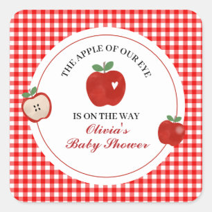 Apple of our Eye red gingham Baby Shower Square Sticker