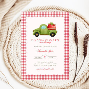 Apple of Our Eye Red Gingham Truck Baby Shower Invitation