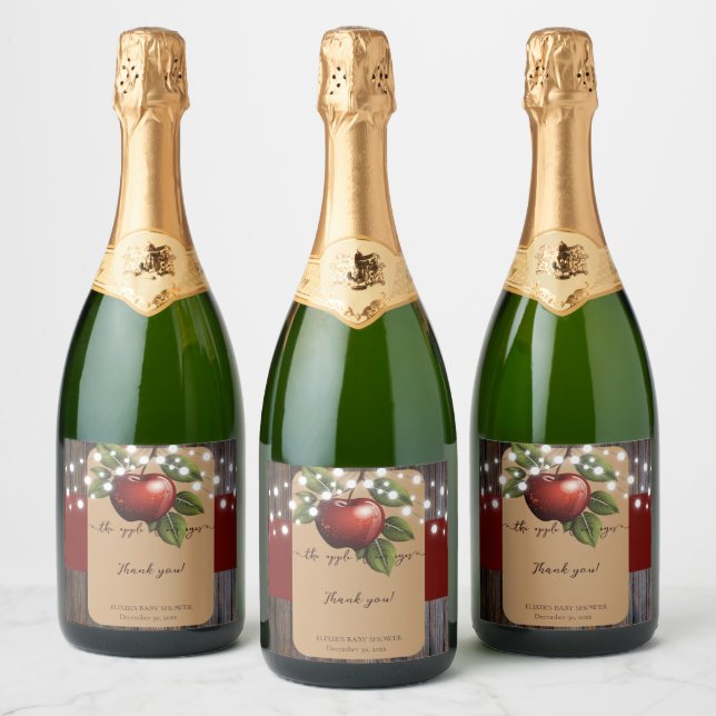Apple of Our Eye Rustic Fall Baby Shower Sparkling Wine Label (Bottles)