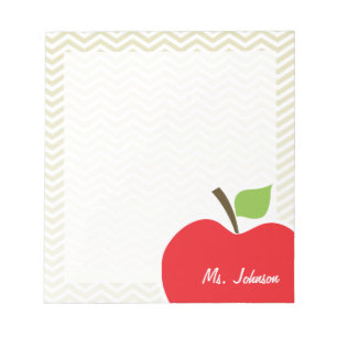 Apple on Beige Chevron; zig zag Notepad