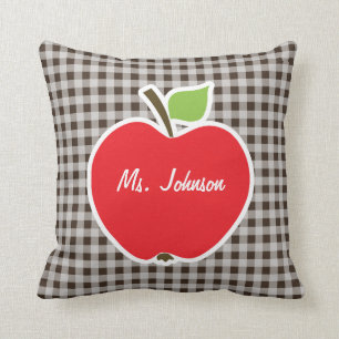 Apple on Bistre Brown Gingham Throw Pillow