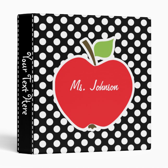 Apple on Black and White Polka Dots Binder (Front/Spine)
