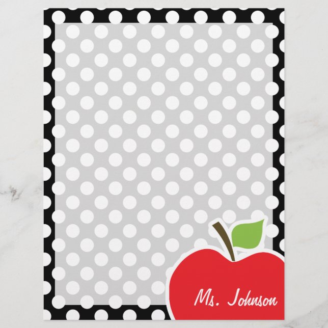 Apple on Black and White Polka Dots Letterhead (Front)