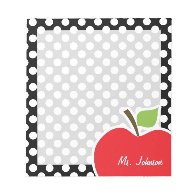 Apple on Black and White Polka Dots Notepad (Front)
