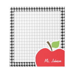 Apple on Black & White Houndstooth Notepad
