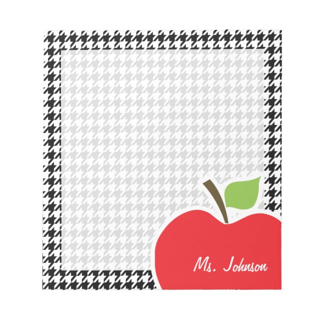 Apple on Black & White Houndstooth Notepad (Front)