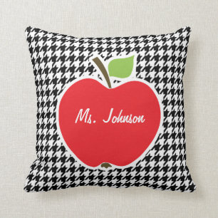 Apple on Black & White Houndstooth Throw Pillow
