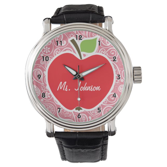 Apple on Blush Pink Paisley Watch (Front)