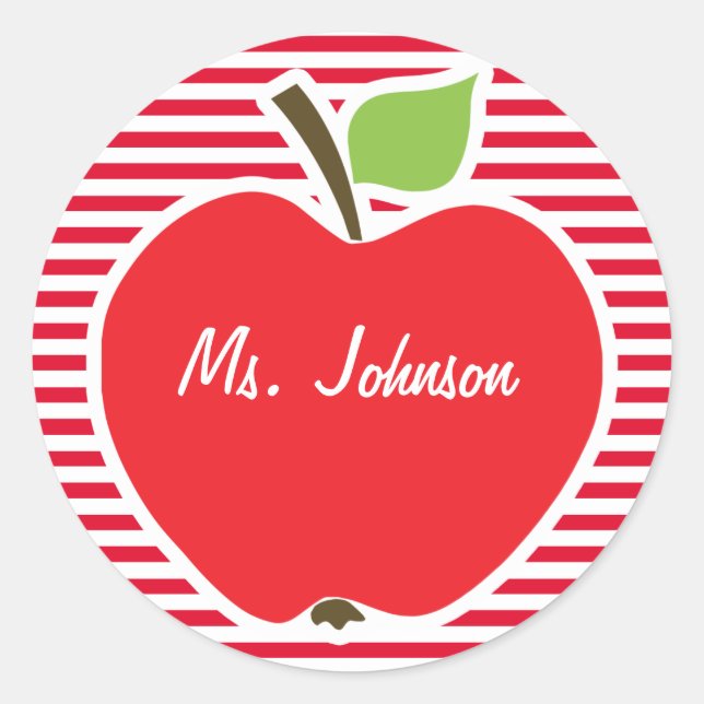 Apple on Cadmium Red Stripes; Striped Classic Round Sticker (Front)